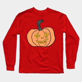 Flame Eyes Mouth Scary Jack O Lantern Halloween Design Long Sleeve T-Shirt